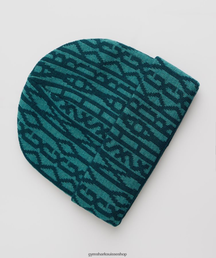 ch Gymshark unisexe bonnet jacquard réversible sarcelle d'hiver/bleu ardoise 02FP6T1144 accessoires