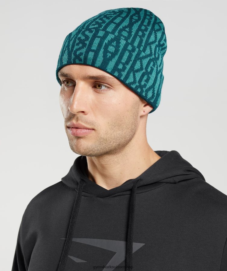 ch Gymshark unisexe bonnet jacquard réversible sarcelle d\'hiver/bleu ardoise 02FP6T1144 accessoires