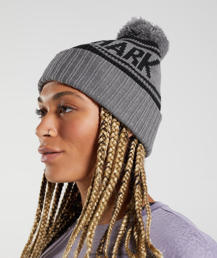 ch Gymshark unisexe bonnet à pompon noir/gris pièce 02FP6T1142 accessoires
