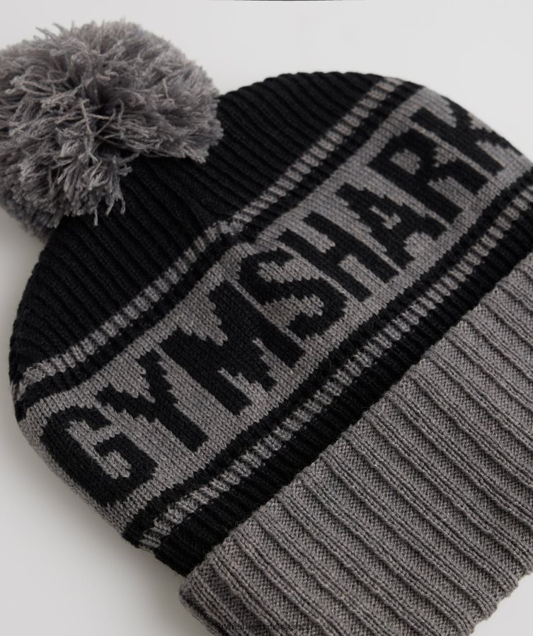 ch Gymshark unisexe bonnet à pompon noir/gris pièce 02FP6T1142 accessoires