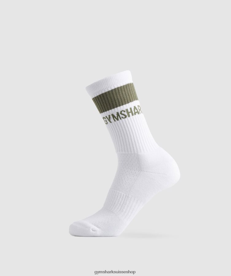 ch Gymshark unisexe 1pk de chaussettes d'équipage de qualité supérieure blanc/olive poussiéreux 02FP6T1092 accessoires