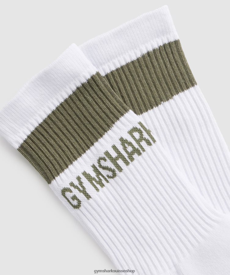 ch Gymshark unisexe 1pk de chaussettes d\'équipage de qualité supérieure blanc/olive poussiéreux 02FP6T1092 accessoires
