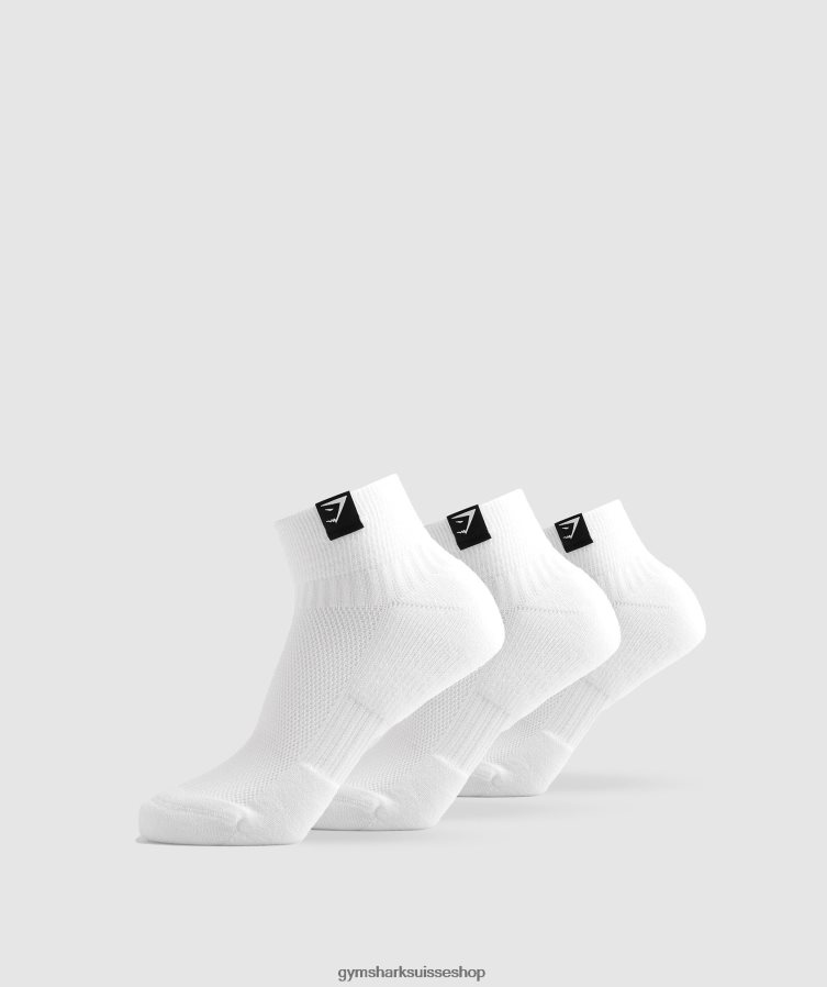 ch Gymshark unisexe Lot de 3 paires de chaussettes baskets à patte tissée blanc 02FP6T1102 accessoires