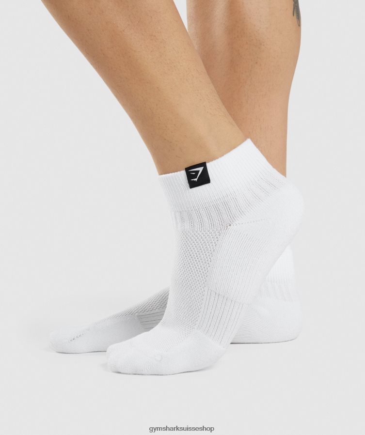 ch Gymshark unisexe Lot de 3 paires de chaussettes baskets à patte tissée blanc 02FP6T1102 accessoires