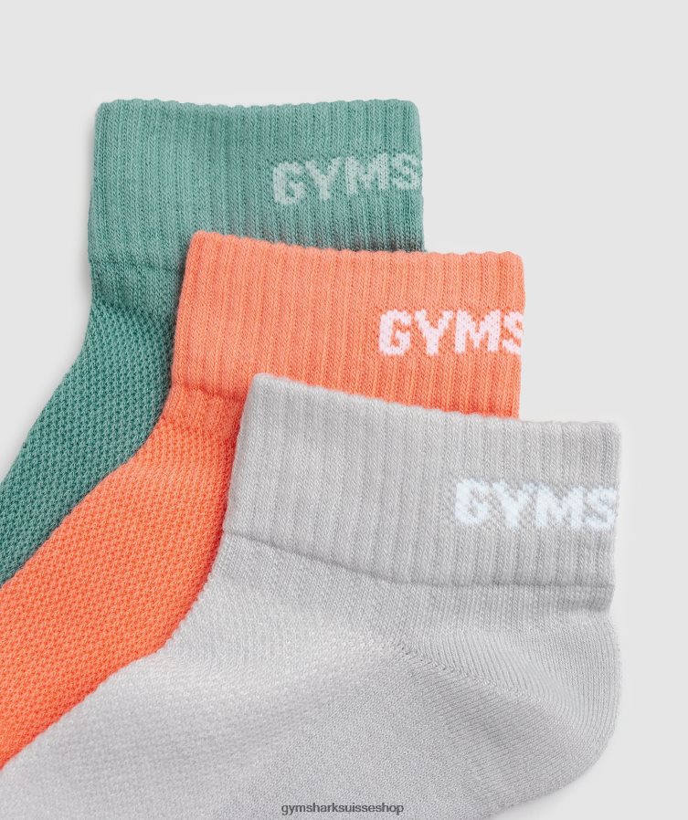 ch Gymshark unisexe Lot de 3 paires de chaussettes jacquard gris clair/orange/sarcelle d\'encre 02FP6T1108 accessoires