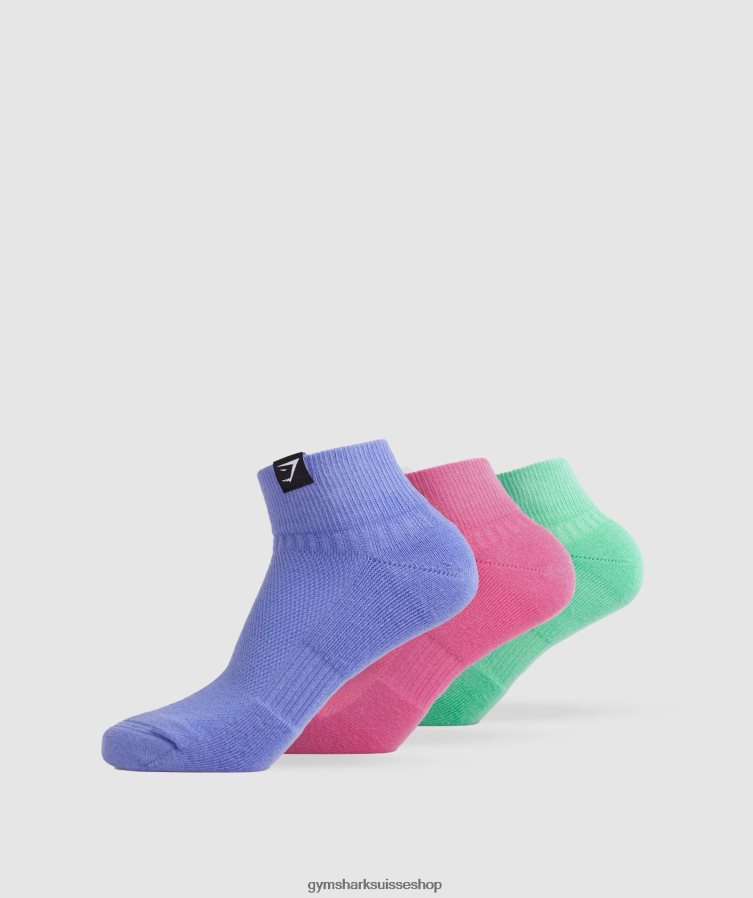ch Gymshark unisexe Lot de 3 paires de chaussettes à pattes tissées fuchsia/bleu/bleu raisin 02FP6T1107 accessoires