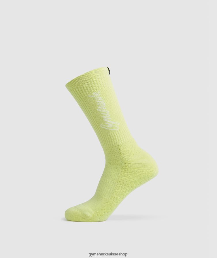 ch Gymshark unisexe chaussette d'écriture manuscrite vert luciole/blanc 02FP6T1091 accessoires