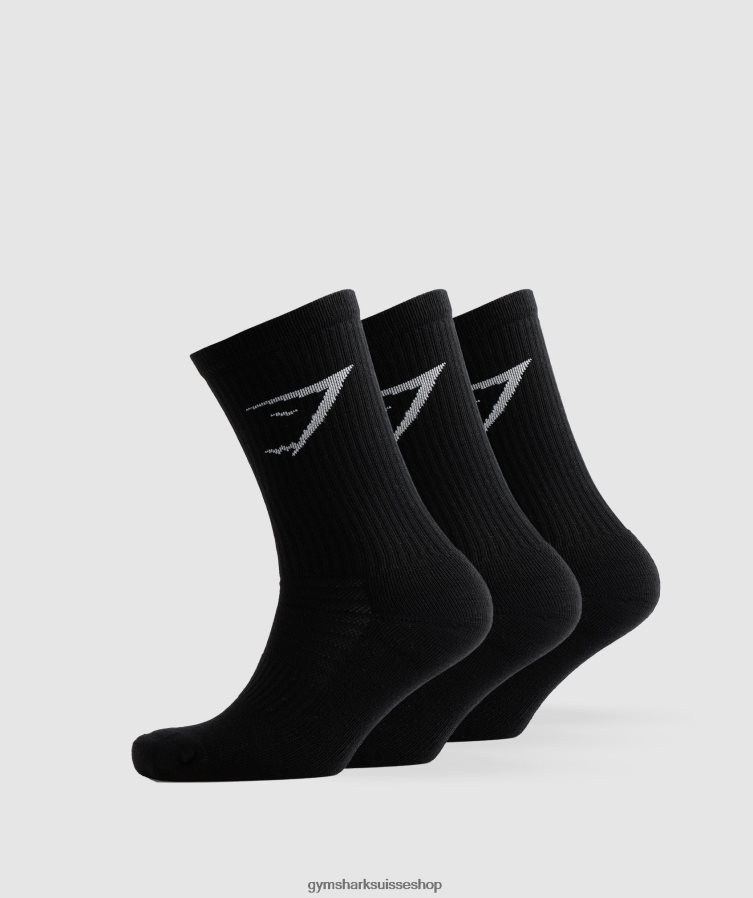 ch Gymshark unisexe chaussettes d'équipage 3pk noir 02FP6T1084 accessoires