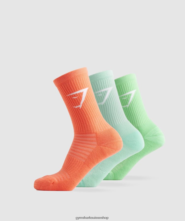 ch Gymshark unisexe chaussettes d'équipage 3pk orange/bleu piscine/vert iris 02FP6T1100 accessoires