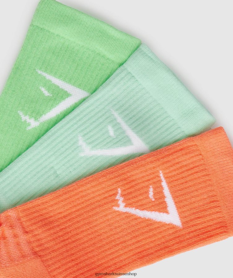 ch Gymshark unisexe chaussettes d\'équipage 3pk orange/bleu piscine/vert iris 02FP6T1100 accessoires