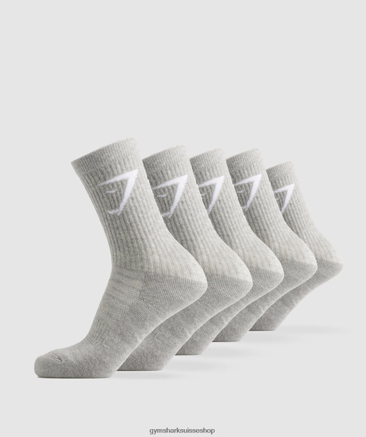 ch Gymshark unisexe chaussettes d'équipage 5pk gris clair chiné 02FP6T1086 accessoires