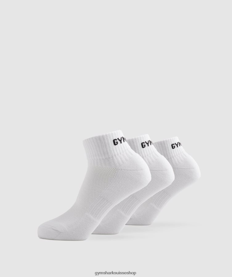 ch Gymshark unisexe gs jacquard chaussettes quart 3pk blanc 02FP6T1104 accessoires