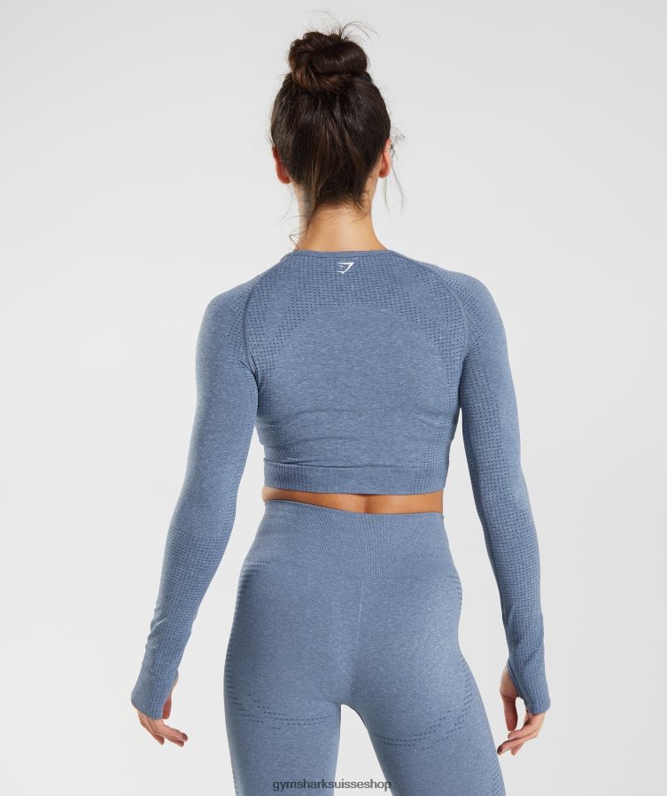 ch Gymshark femmes crop top 2.0 sans couture vital bleu du soir chiné 02FP6T468 vêtements