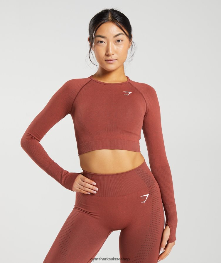 ch Gymshark femmes crop top 2.0 sans couture vital rouge brique chiné 02FP6T460 vêtements