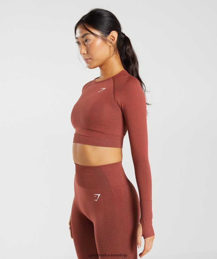 ch Gymshark femmes crop top 2.0 sans couture vital rouge brique chiné 02FP6T460 vêtements