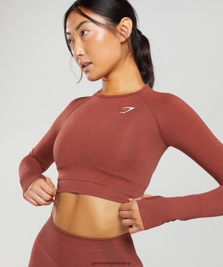 ch Gymshark femmes crop top 2.0 sans couture vital rouge brique chiné 02FP6T460 vêtements