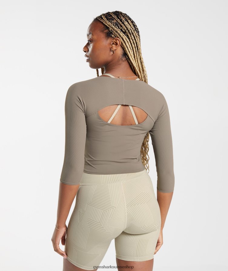 ch Gymshark femmes crop top à manches 3/4 brun brossé 02FP6T435 vêtements
