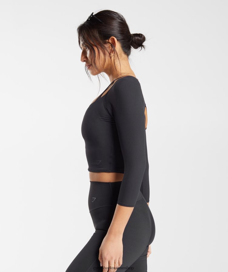 ch Gymshark femmes crop top à manches 3/4 noir 02FP6T422 vêtements