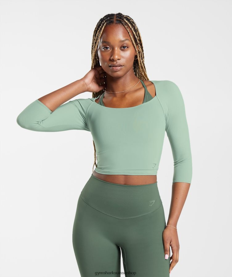 ch Gymshark femmes crop top à manches 3/4 vert sauge du désert 02FP6T448 vêtements