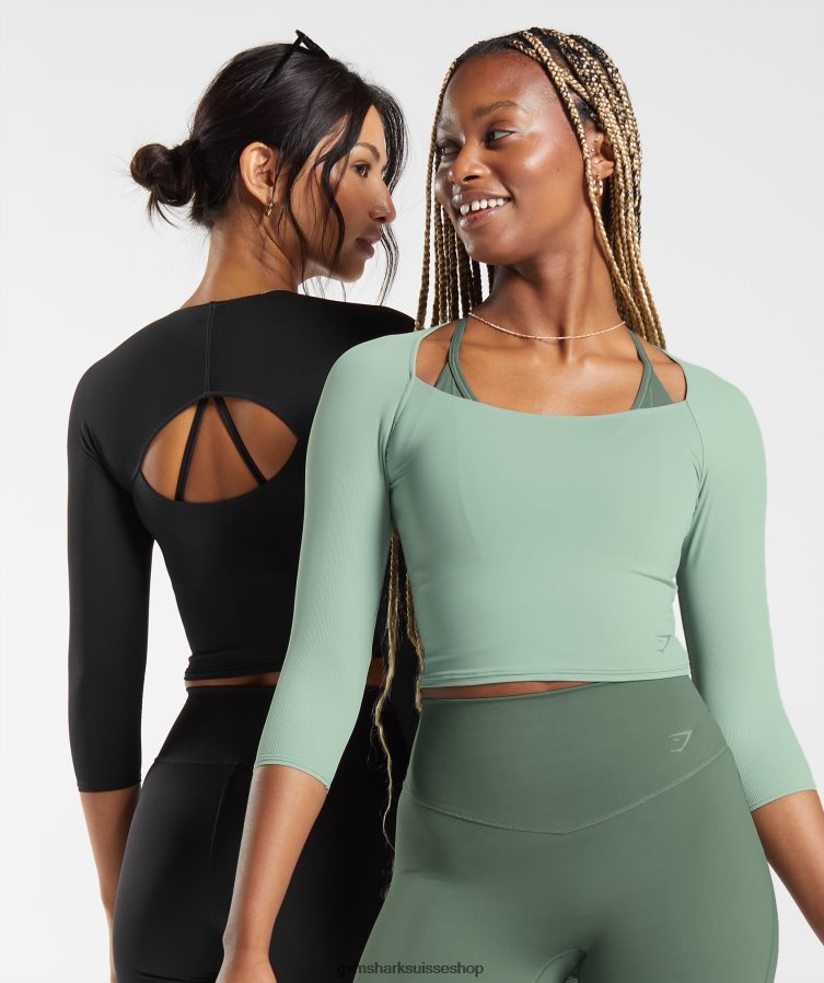 ch Gymshark femmes crop top à manches 3/4 vert sauge du désert 02FP6T448 vêtements