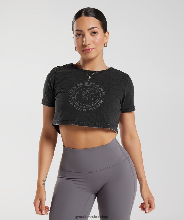 ch Gymshark femmes haut court délavé Legacy noir 02FP6T429 vêtements