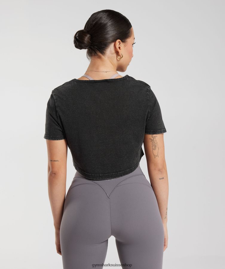 ch Gymshark femmes haut court délavé Legacy noir 02FP6T429 vêtements