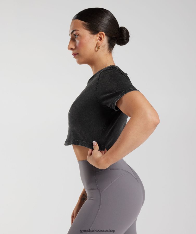 ch Gymshark femmes haut court délavé Legacy noir 02FP6T429 vêtements