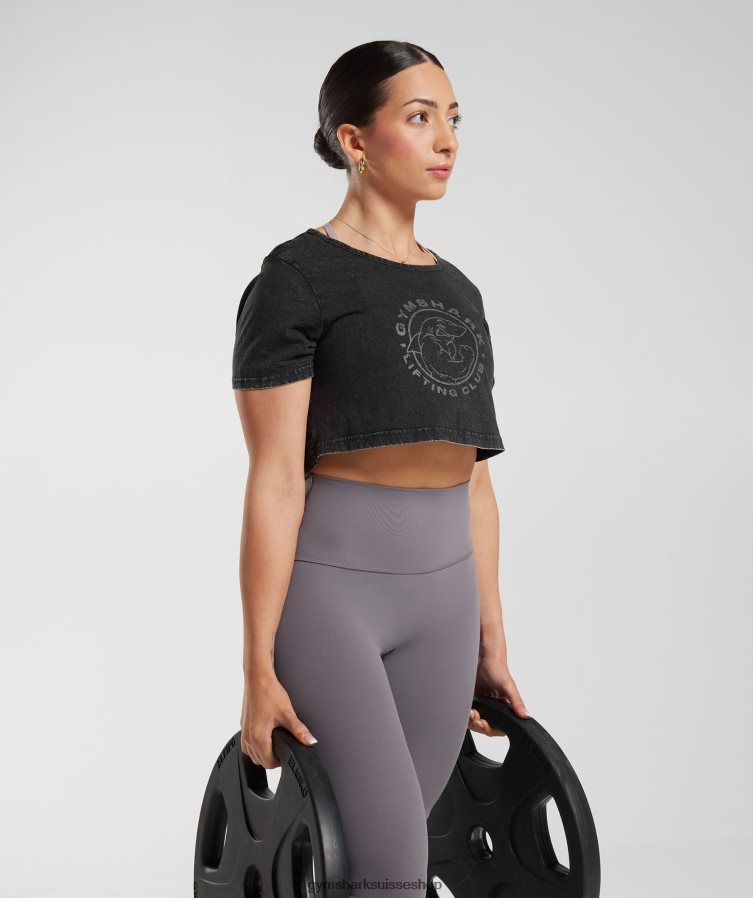 ch Gymshark femmes haut court délavé Legacy noir 02FP6T429 vêtements