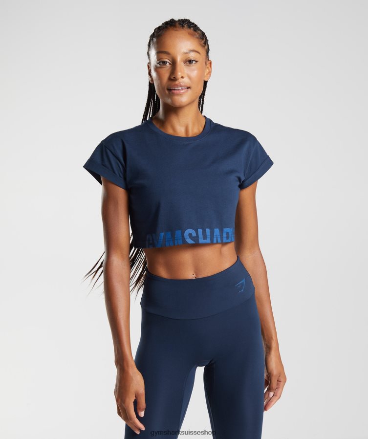 ch Gymshark femmes haut court fractionné marine 02FP6T487 vêtements