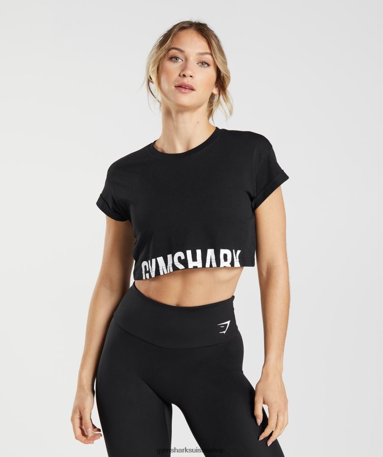 ch Gymshark femmes haut court fractionné noir 02FP6T492 vêtements