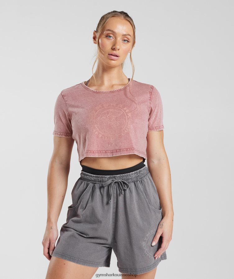 ch Gymshark femmes haut court hérité rose terre cuite/lavage à l'acide 02FP6T502 vêtements