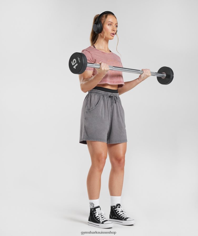 ch Gymshark femmes haut court hérité rose terre cuite/lavage à l\'acide 02FP6T502 vêtements