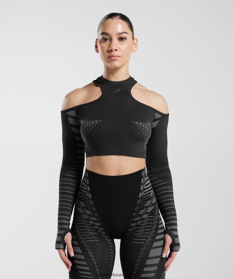 ch Gymshark femmes haut court illimité noir/gris clair 02FP6T501 vêtements