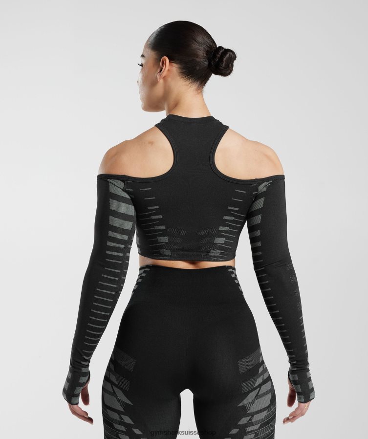 ch Gymshark femmes haut court illimité noir/gris clair 02FP6T501 vêtements