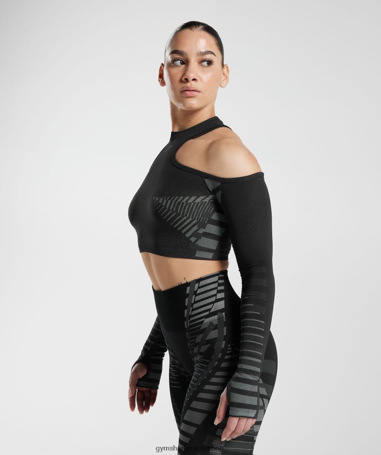 ch Gymshark femmes haut court illimité noir/gris clair 02FP6T501 vêtements
