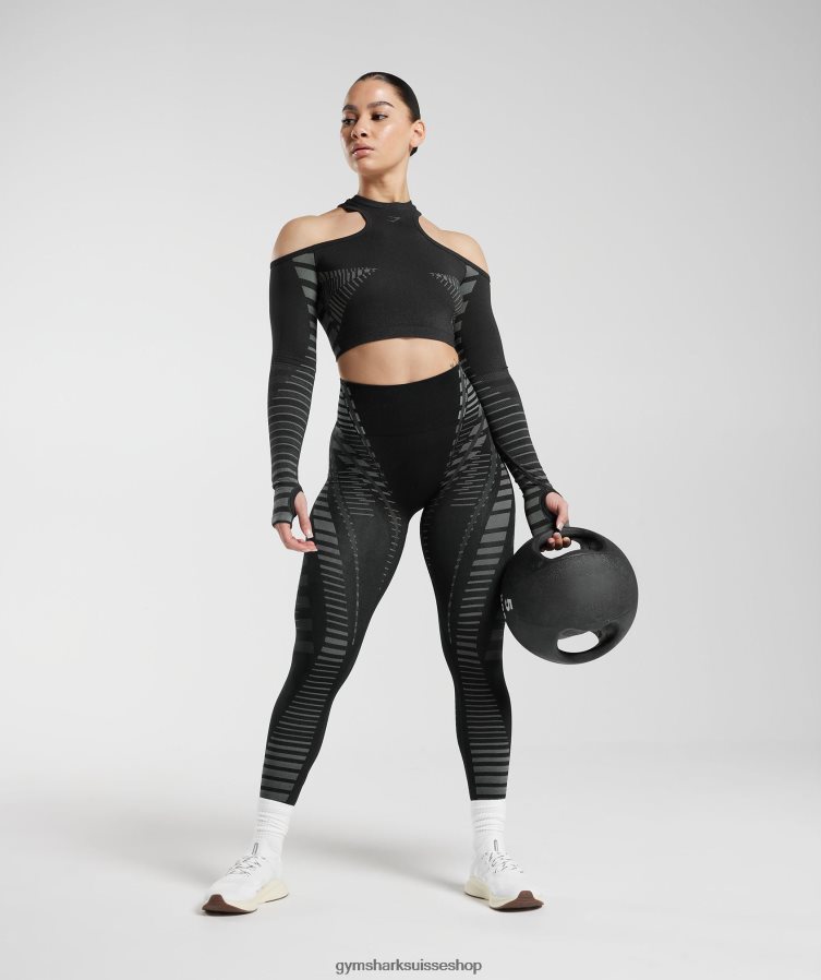 ch Gymshark femmes haut court illimité noir/gris clair 02FP6T501 vêtements