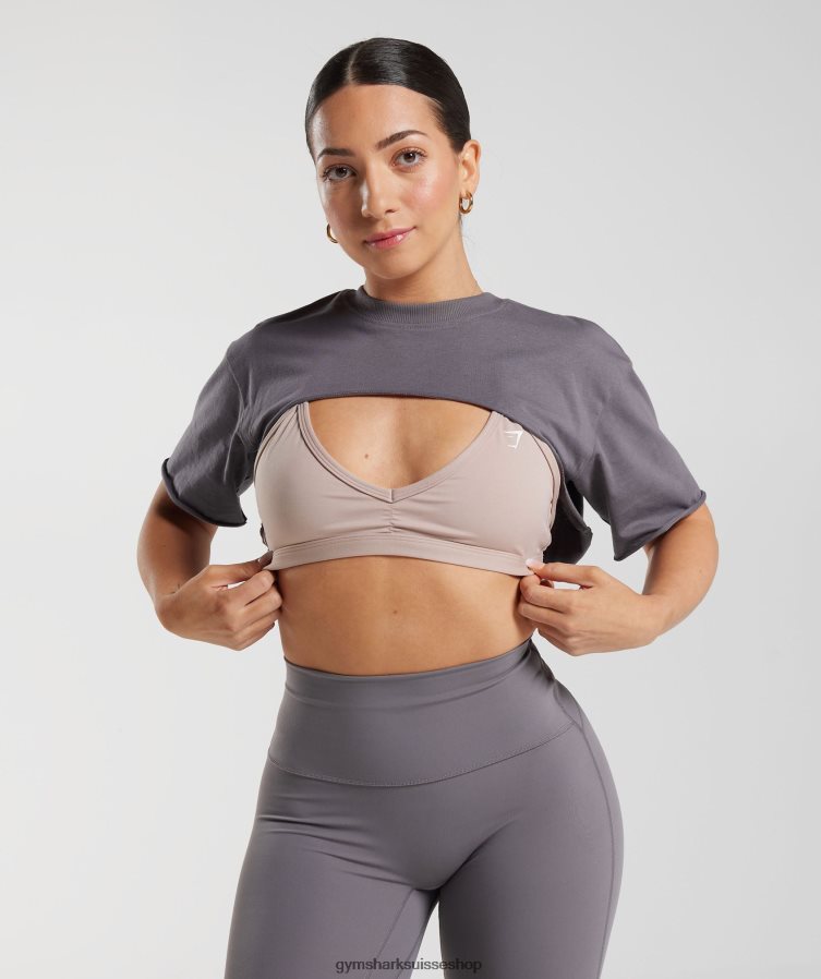 ch Gymshark femmes haut à haussement d'épaules hérité gris titane 02FP6T494 vêtements