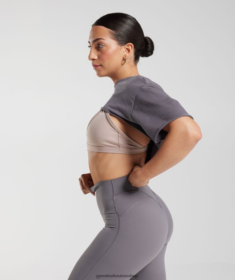 ch Gymshark femmes haut à haussement d\'épaules hérité gris titane 02FP6T494 vêtements