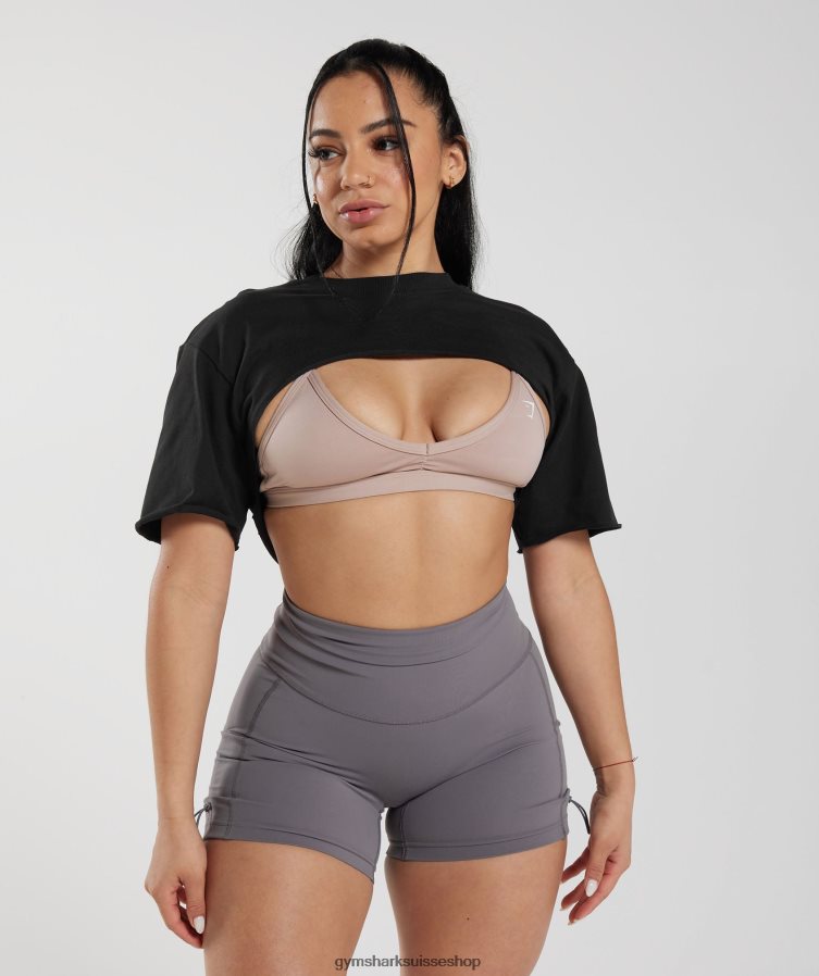 ch Gymshark femmes haut à haussement d'épaules hérité noir 02FP6T496 vêtements