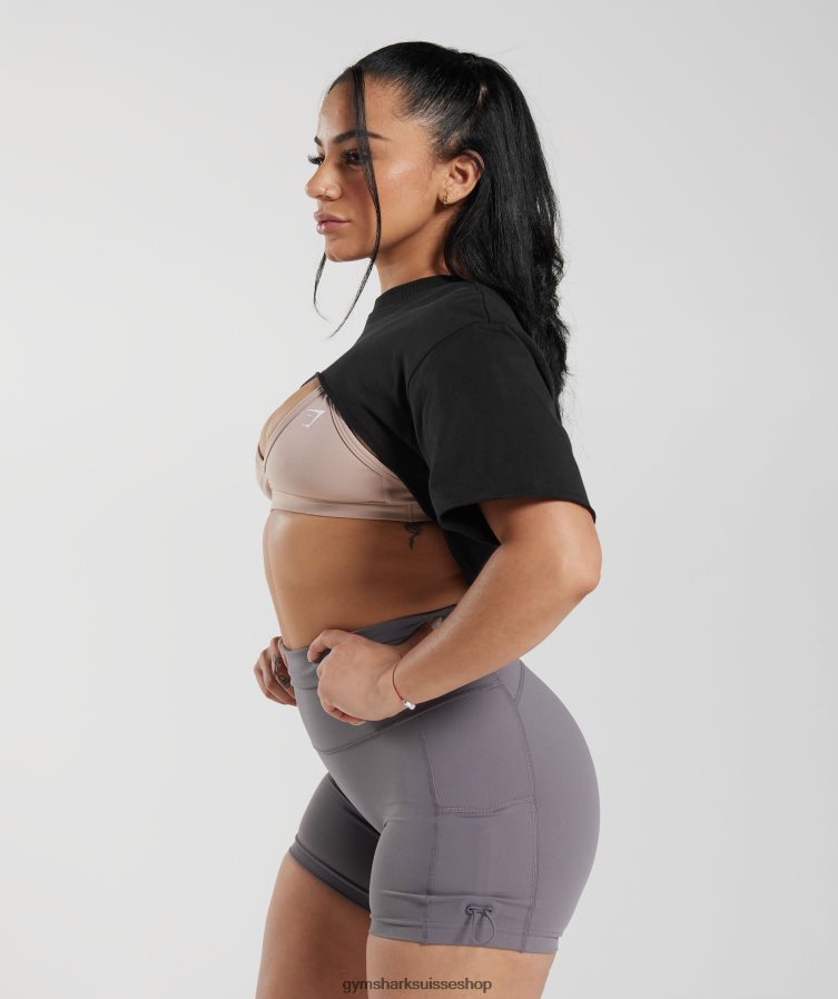 ch Gymshark femmes haut à haussement d\'épaules hérité noir 02FP6T496 vêtements
