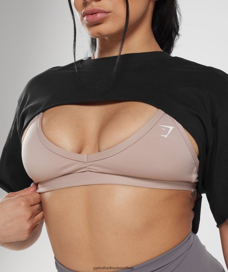 ch Gymshark femmes haut à haussement d\'épaules hérité noir 02FP6T496 vêtements