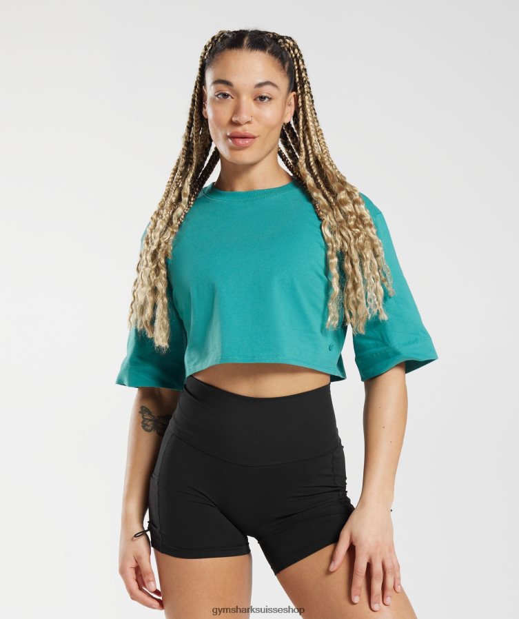 ch Gymshark femmes top court en coton bijou vert 02FP6T450 vêtements