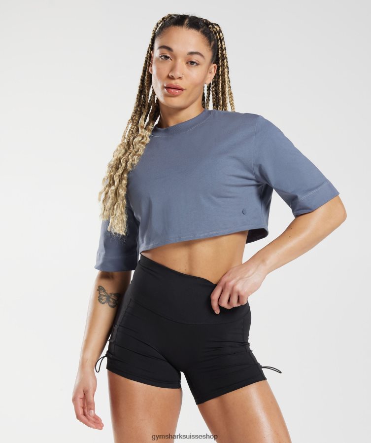 ch Gymshark femmes top court en coton bleu du soir 02FP6T455 vêtements