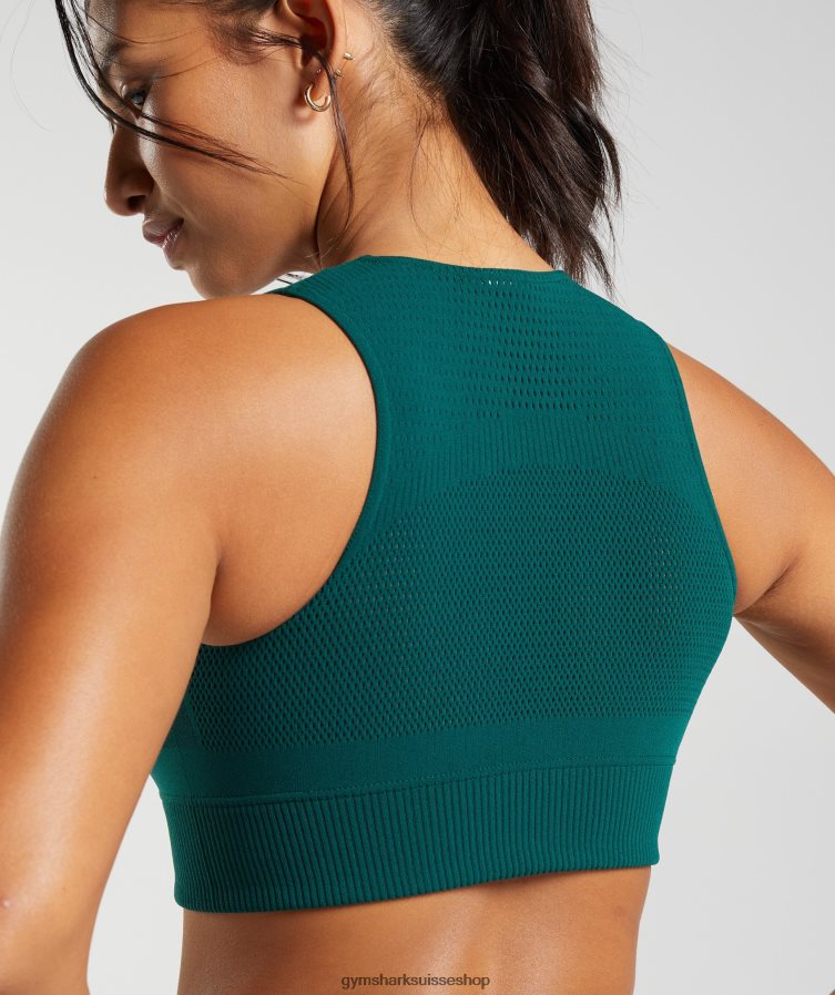 ch Gymshark femmes top court en maille chaîne vert des bois 02FP6T476 vêtements