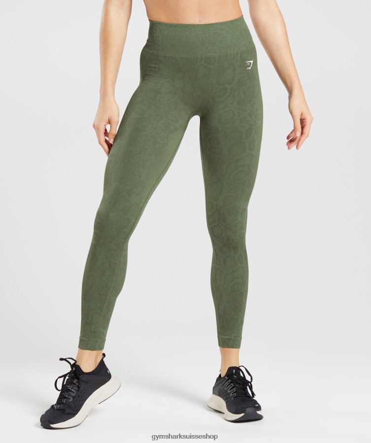 ch Gymshark femmes adapter des leggings sans couture pour animaux vert saule/noyau d'olive 02FP6T271 vêtements