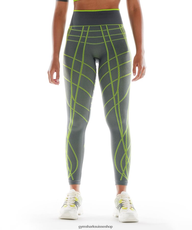 ch Gymshark femmes legging sans couture linéaire wtflex gris anthracite/vert fluo/gris clair 02FP6T323 vêtements