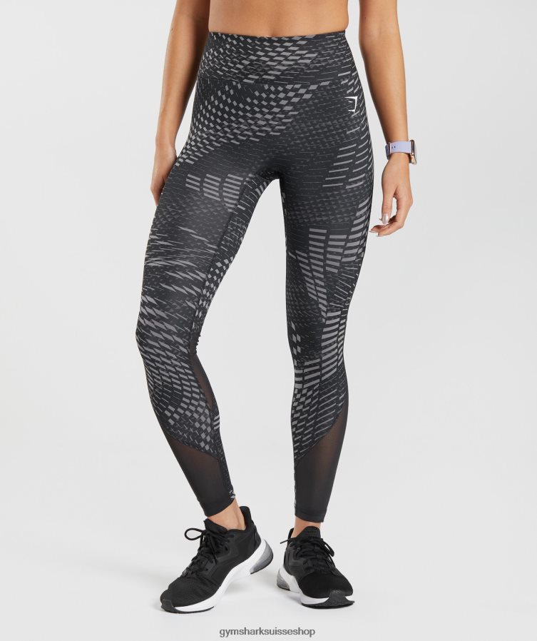 ch Gymshark femmes leggings de course sportive impression noire 02FP6T328 vêtements