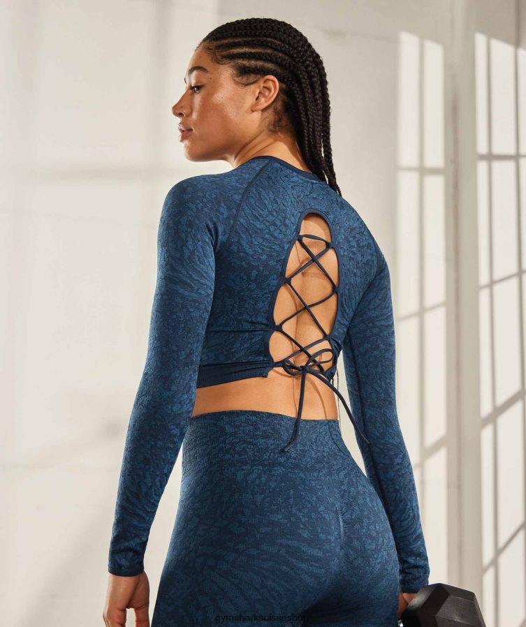 ch Gymshark femmes adapt animal haut sans coutures à lacets dans le dos sauvage | marine 02FP6T459 vêtements