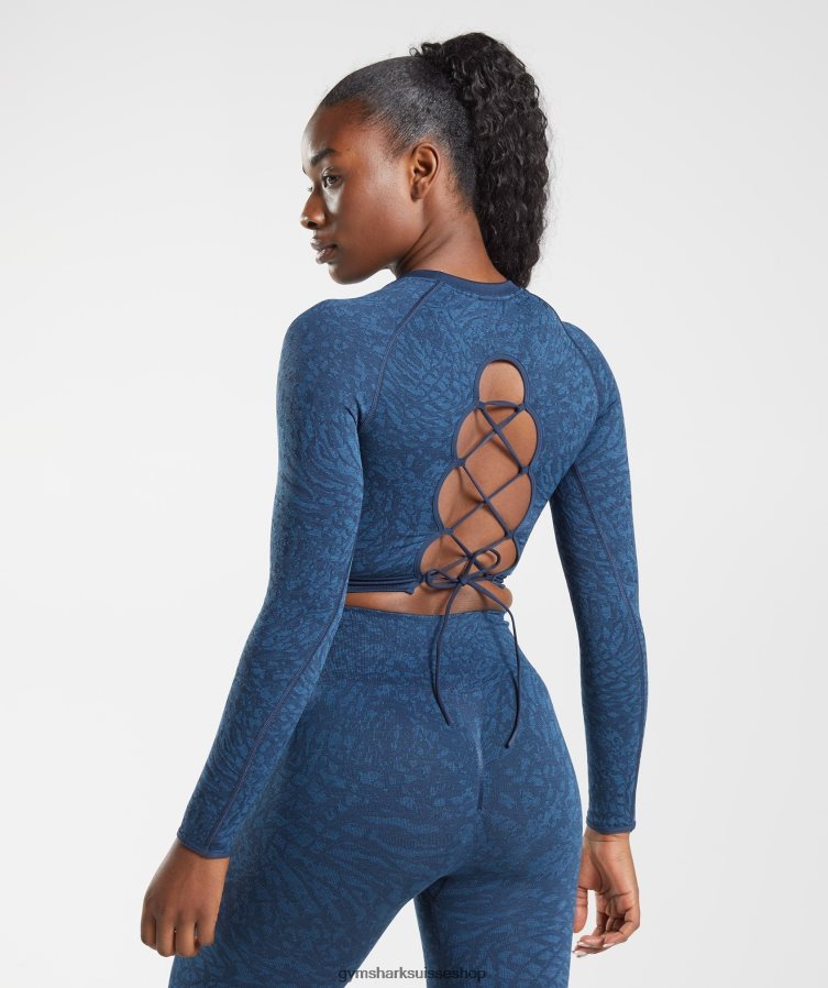 ch Gymshark femmes adapt animal haut sans coutures à lacets dans le dos sauvage | marine 02FP6T459 vêtements