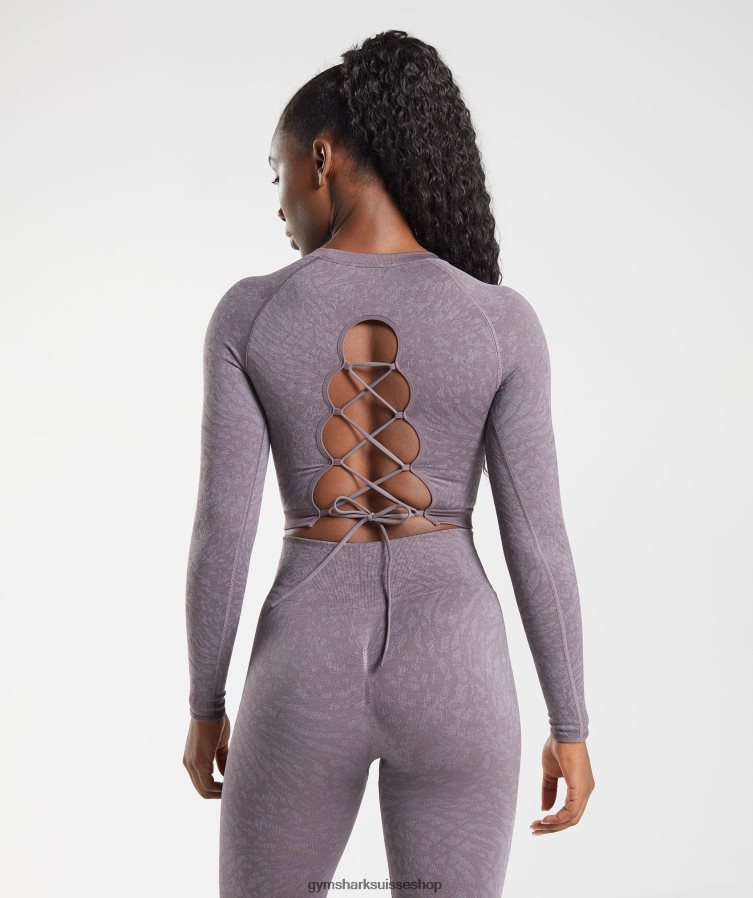 ch Gymshark femmes adapt animal haut sans coutures à lacets dans le dos sauvage | musc lilas 02FP6T453 vêtements